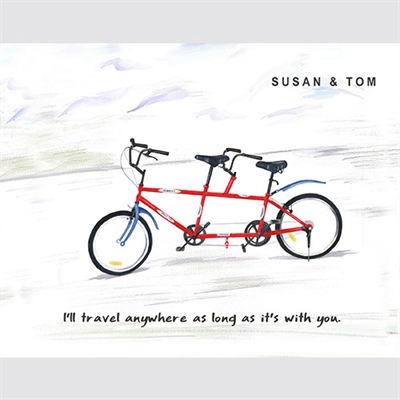 Personalized Red Tandem Bike Art Print with Text - myDaVinci